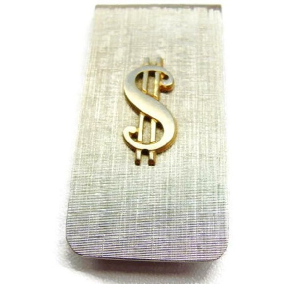 Vintage Money Clip Small Dollar Sign Wallet Credit Card Cash Holder Silver Tone - Picture 3 of 7